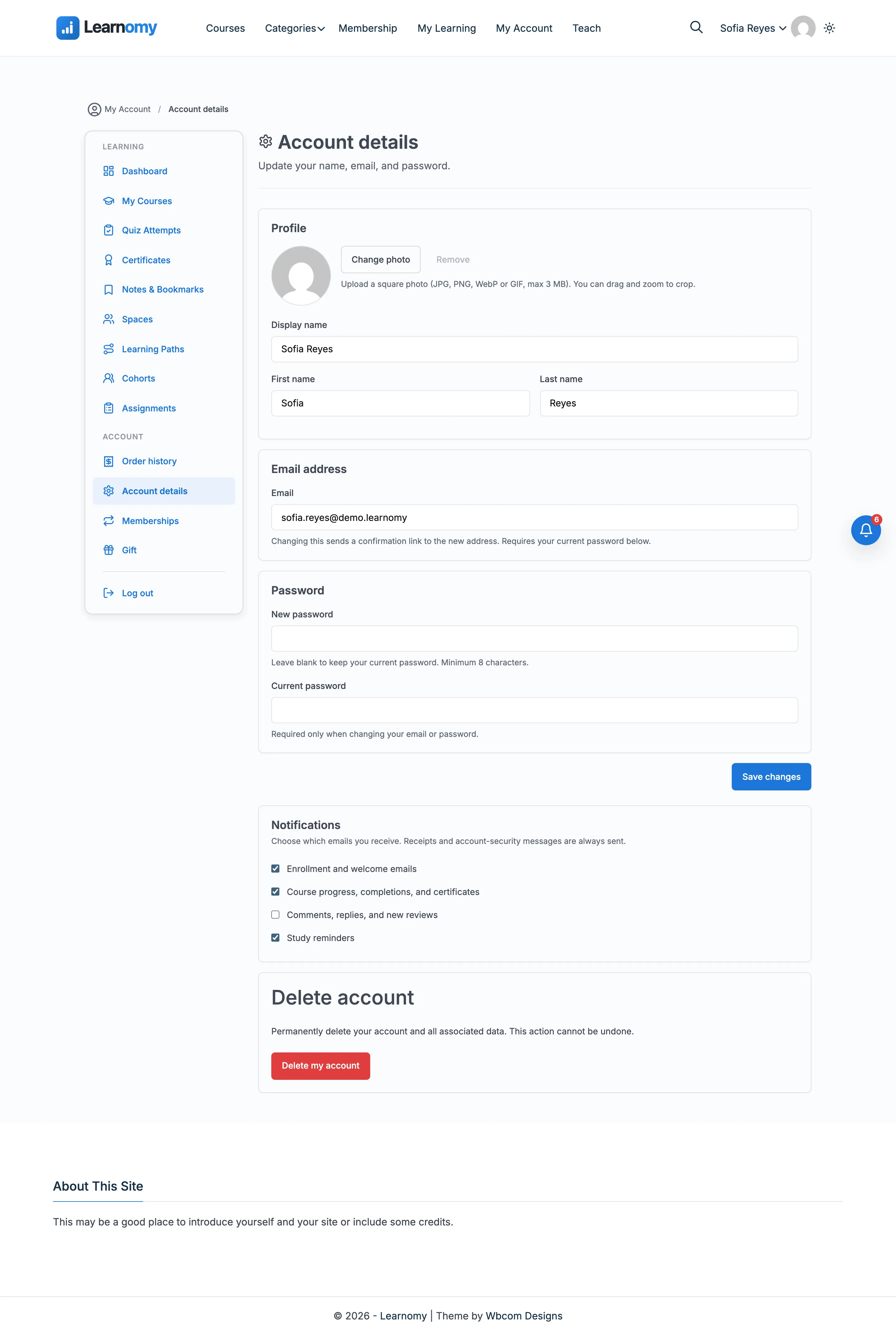 Account details overview