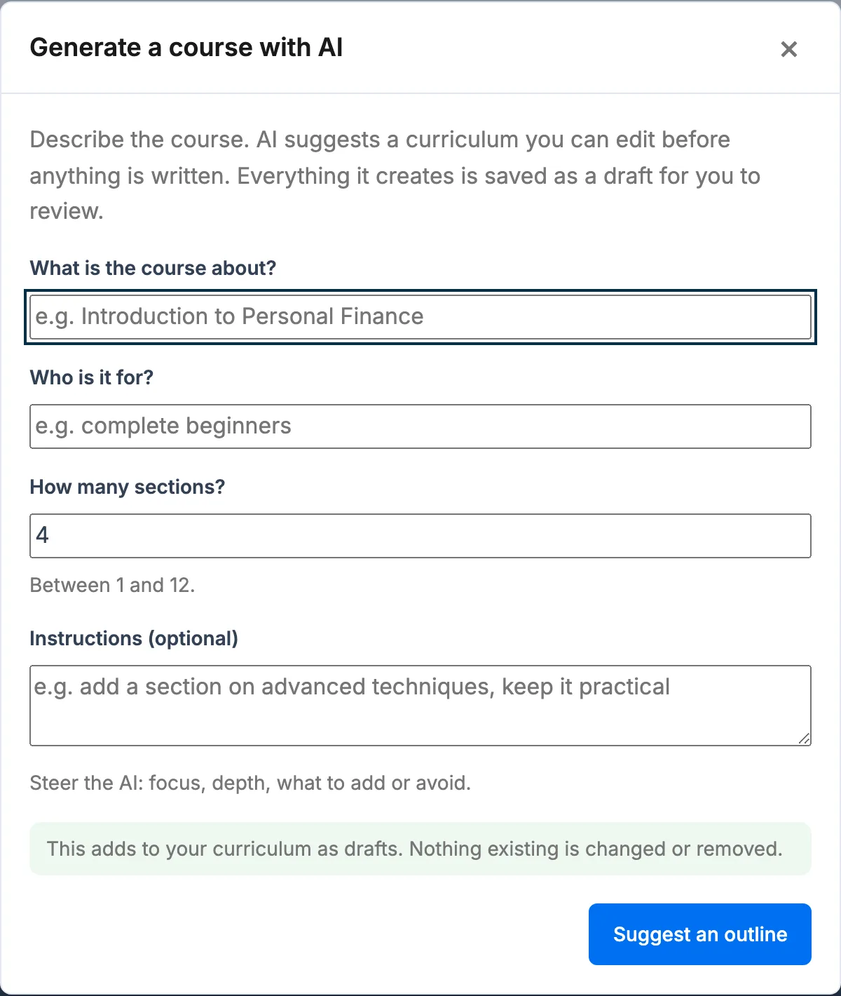 Generate a course with AI