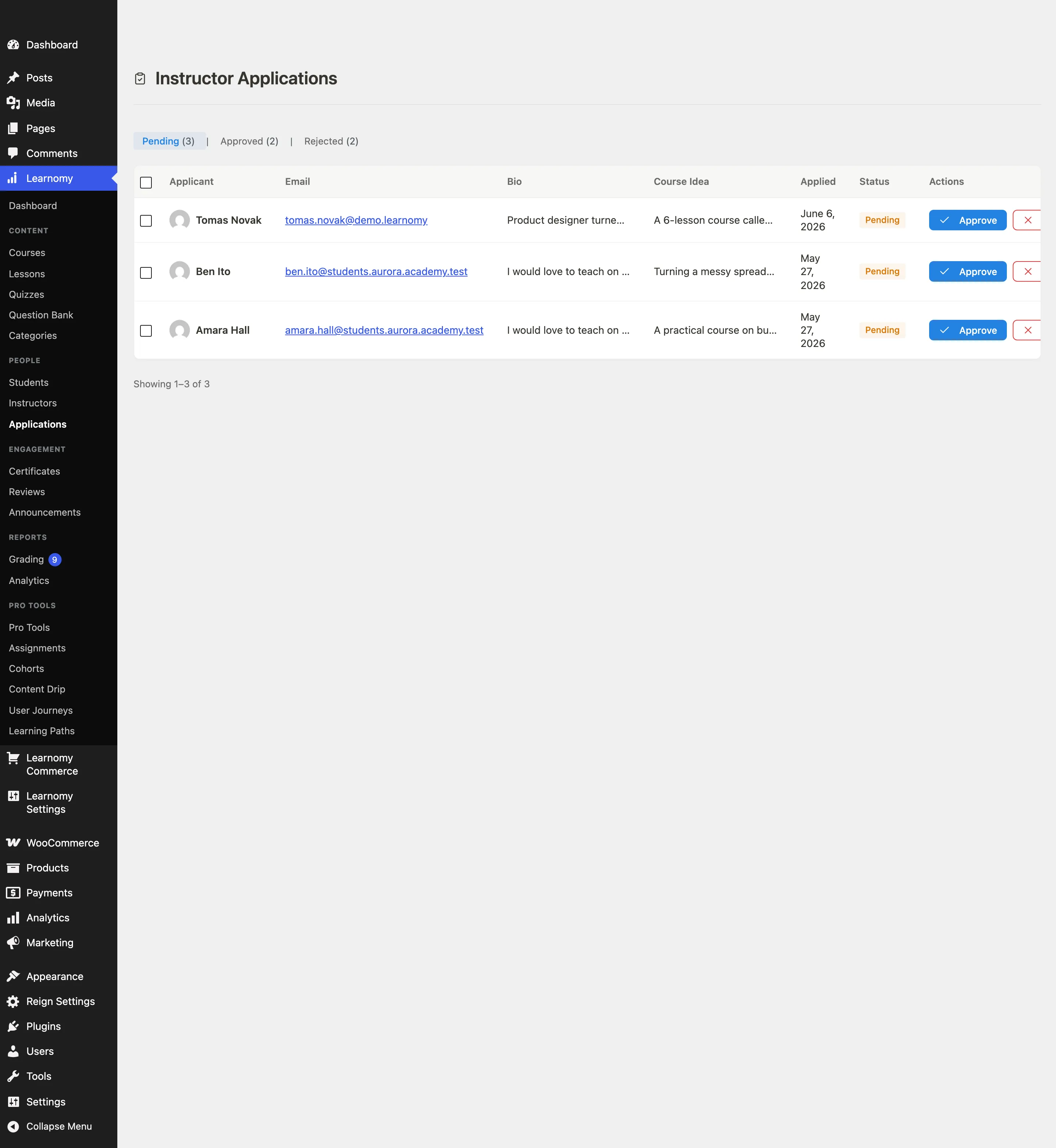 Pending applications list