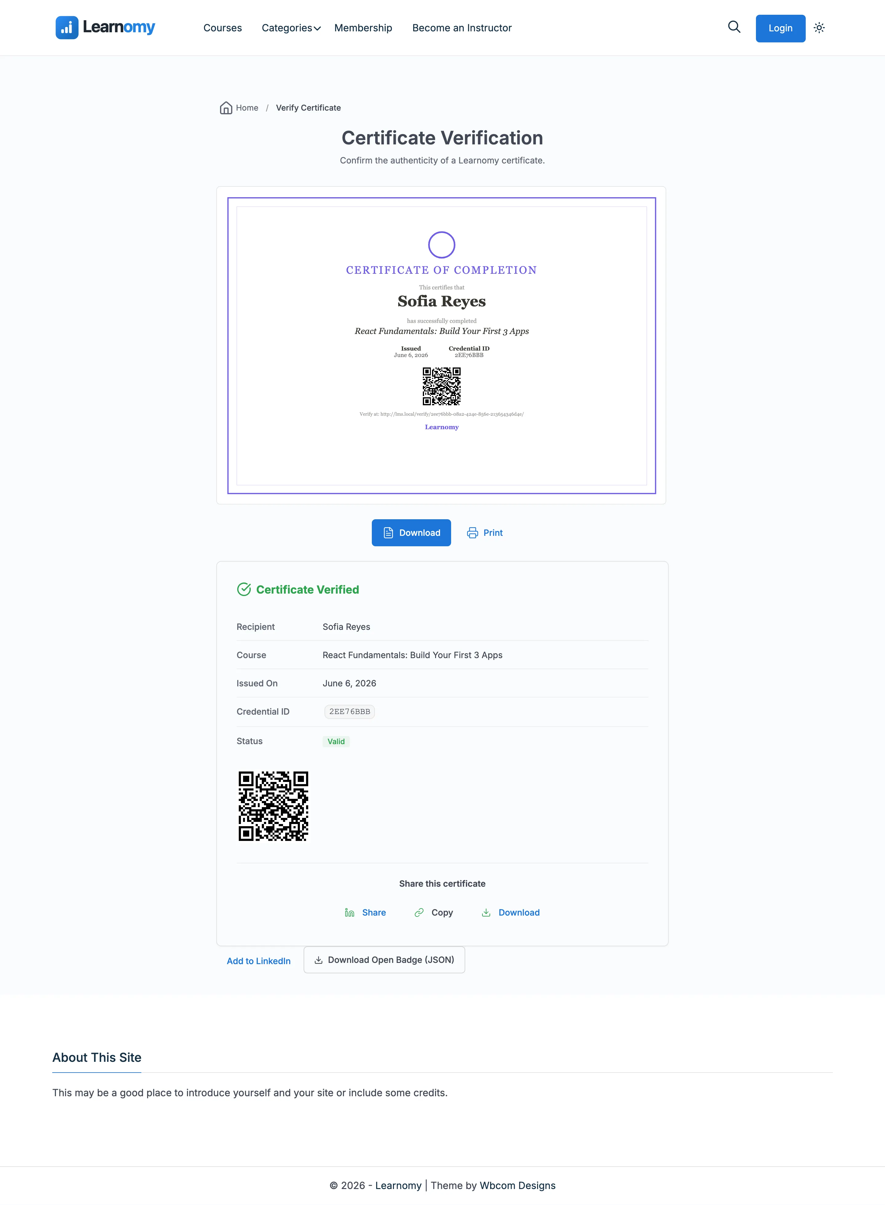 Valid certificate verification result