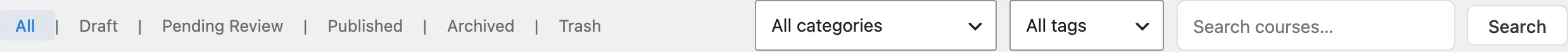 Courses list filters