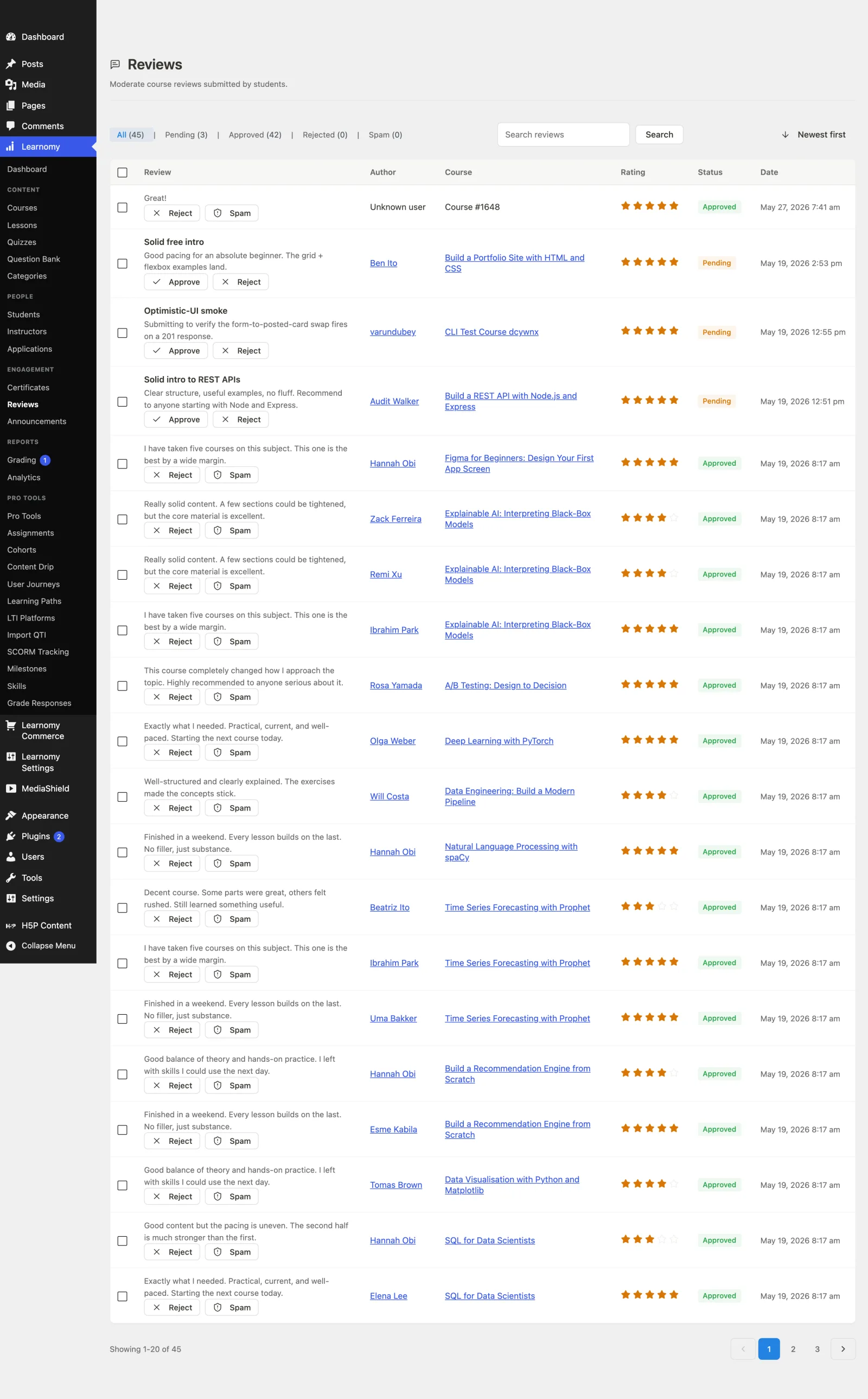 Course Reviews first view