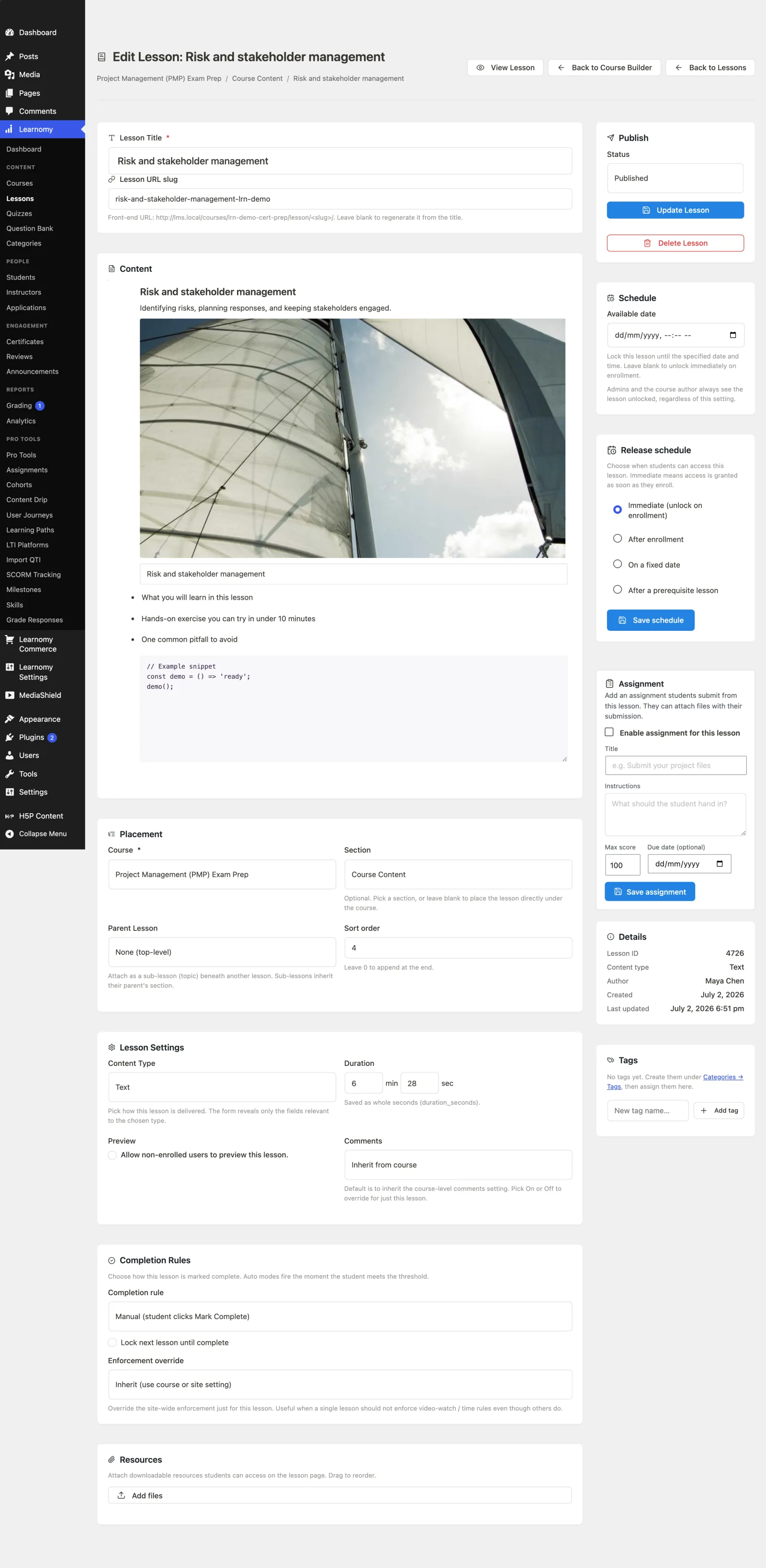 Lesson Content Types first view