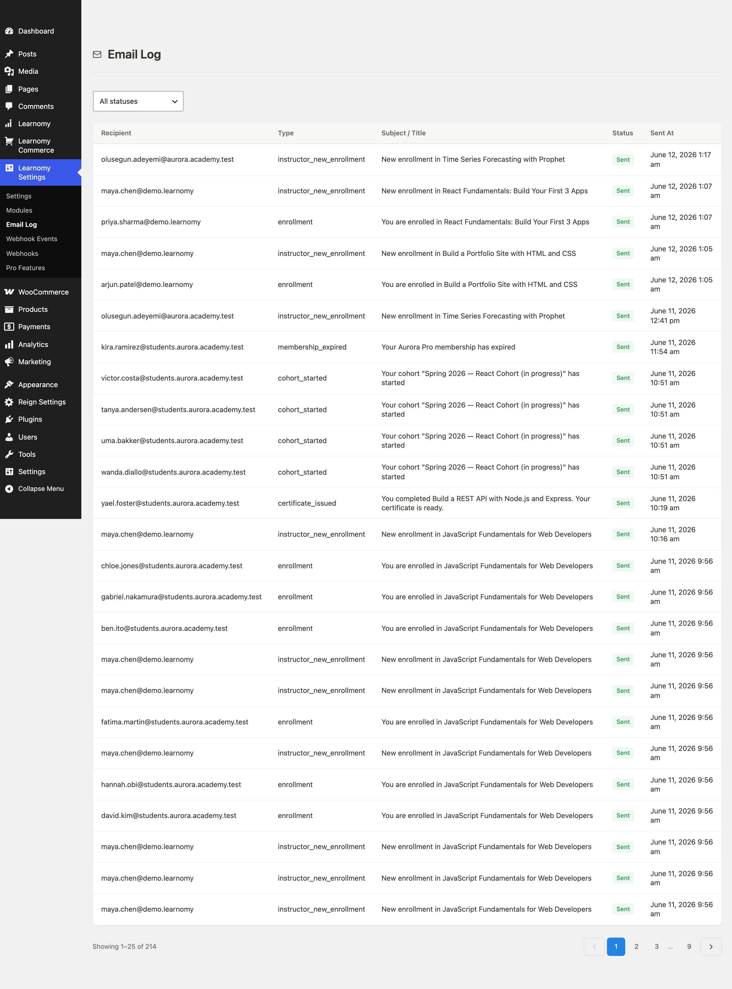 Email Log overview