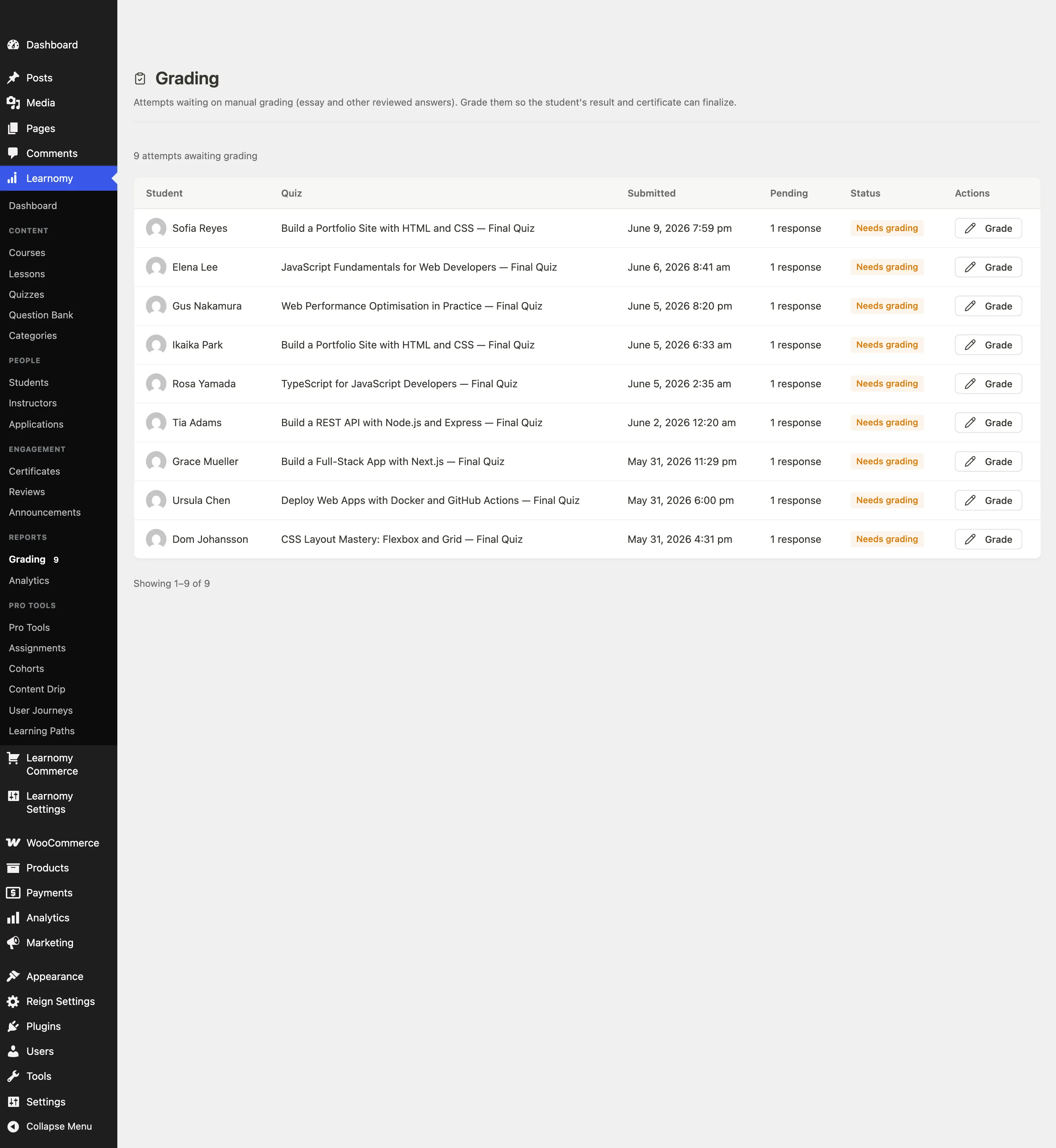 Grading inbox