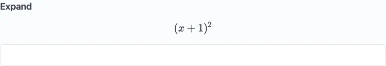 A math-expression question in the quiz with a rendered formula and an answer field