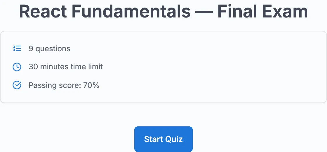Quiz player start screen
