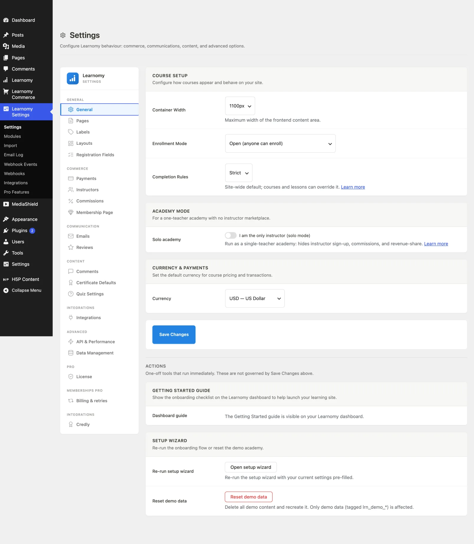 General Settings first view