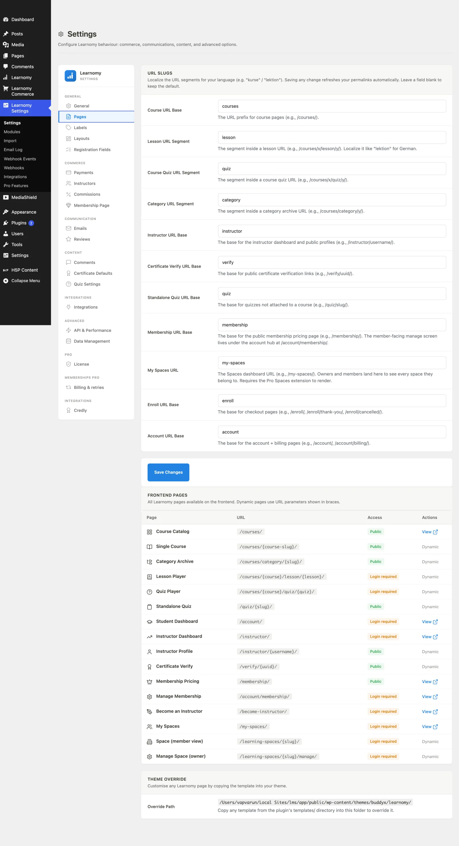 Pages and URL Slugs first view