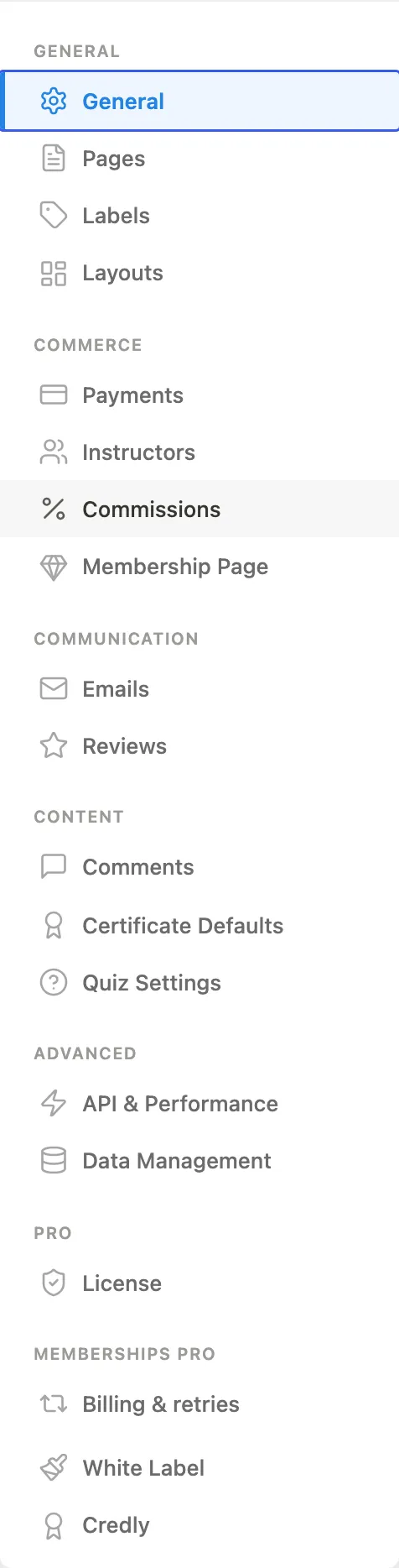 Learnomy Settings navigation
