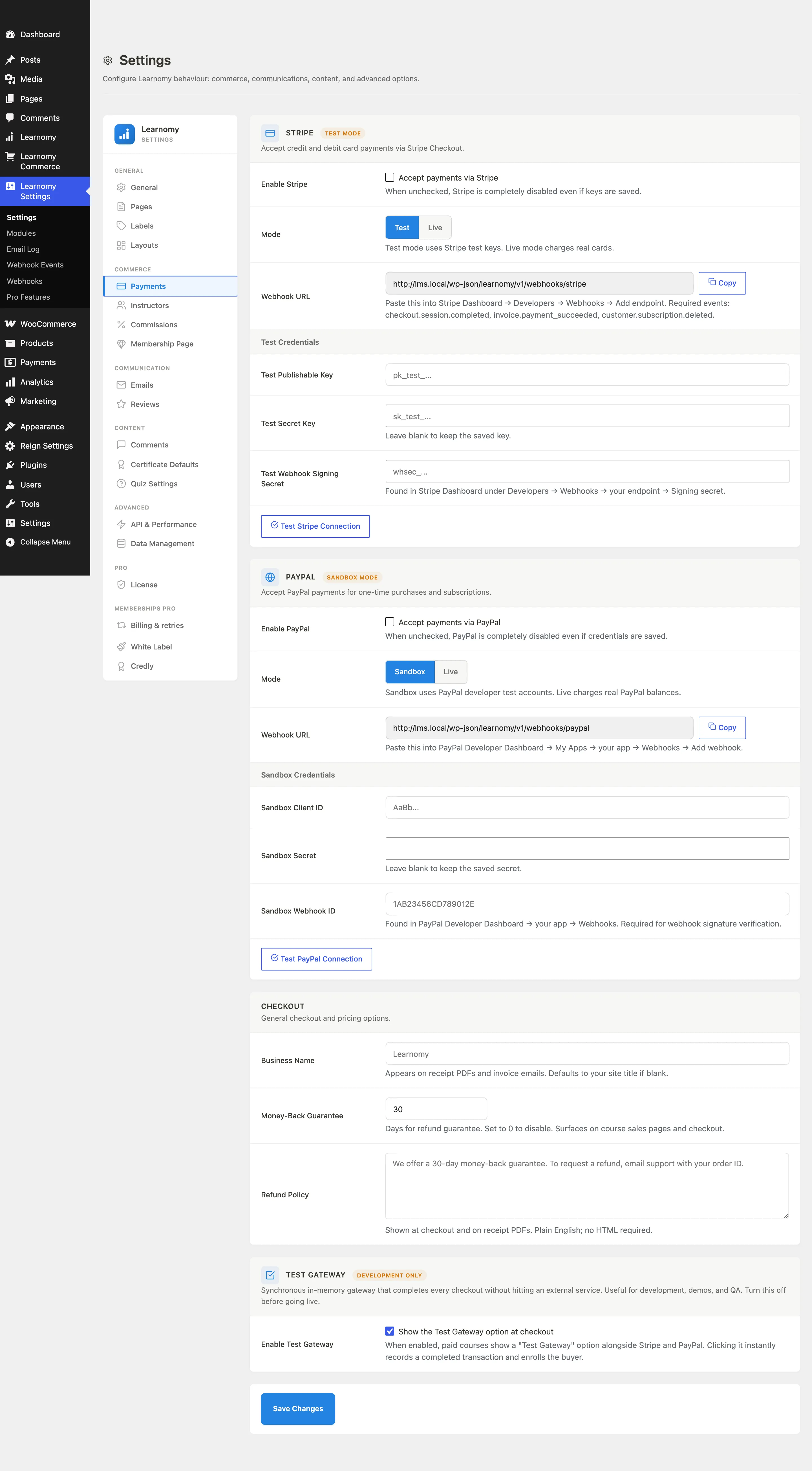 Payments section