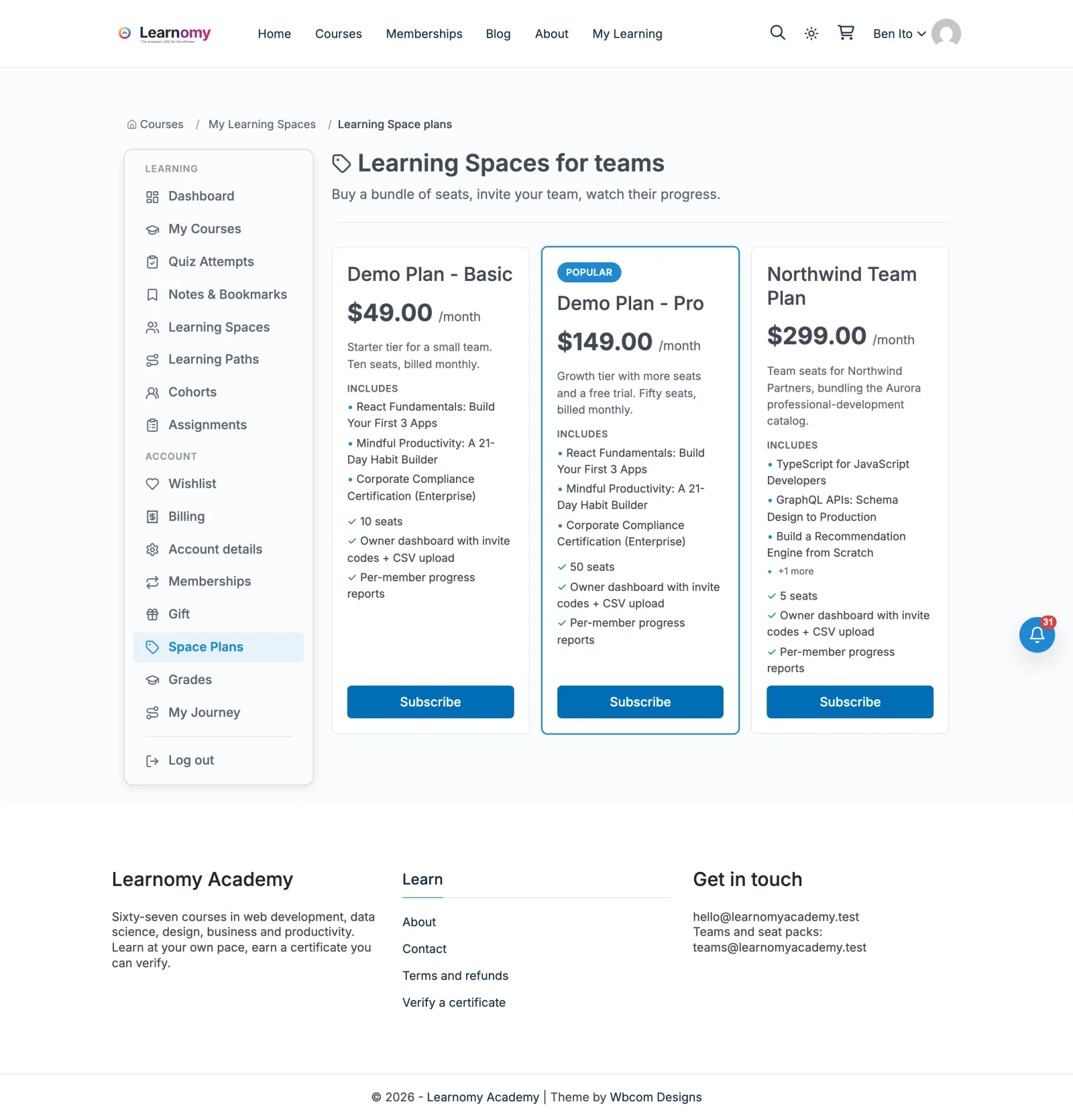 The public plans page a buyer sees