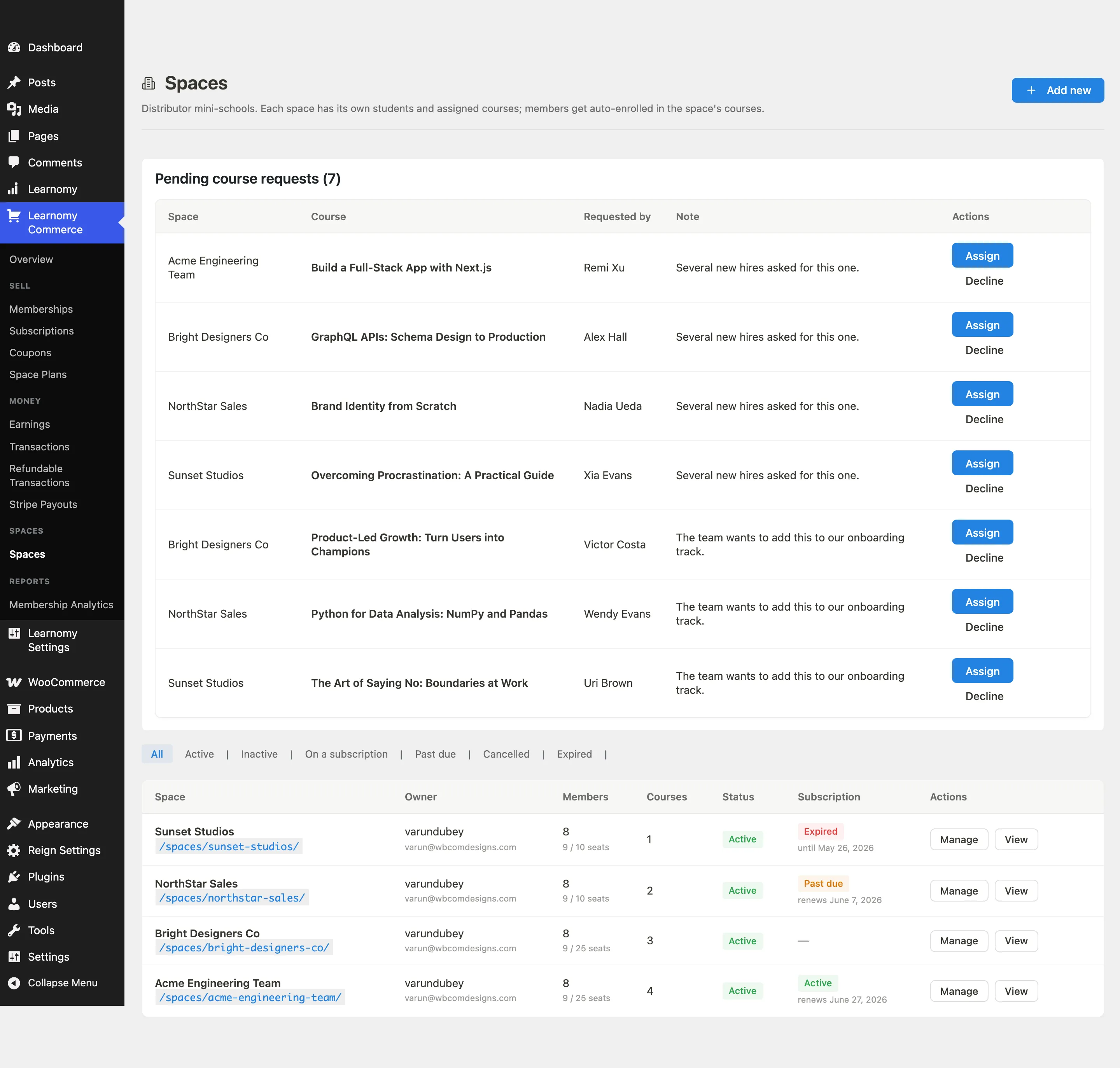 Spaces list