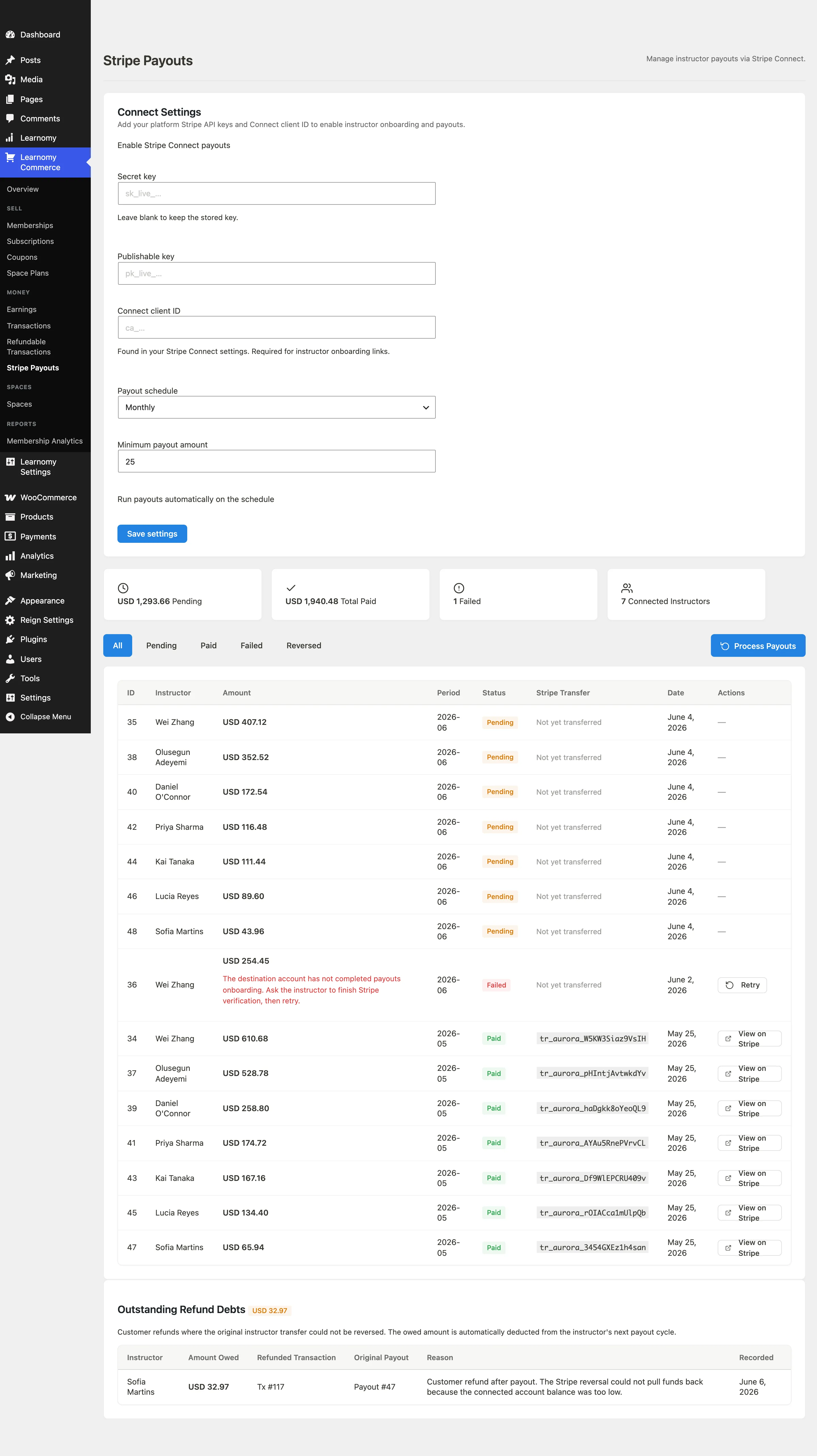Stripe Payouts page