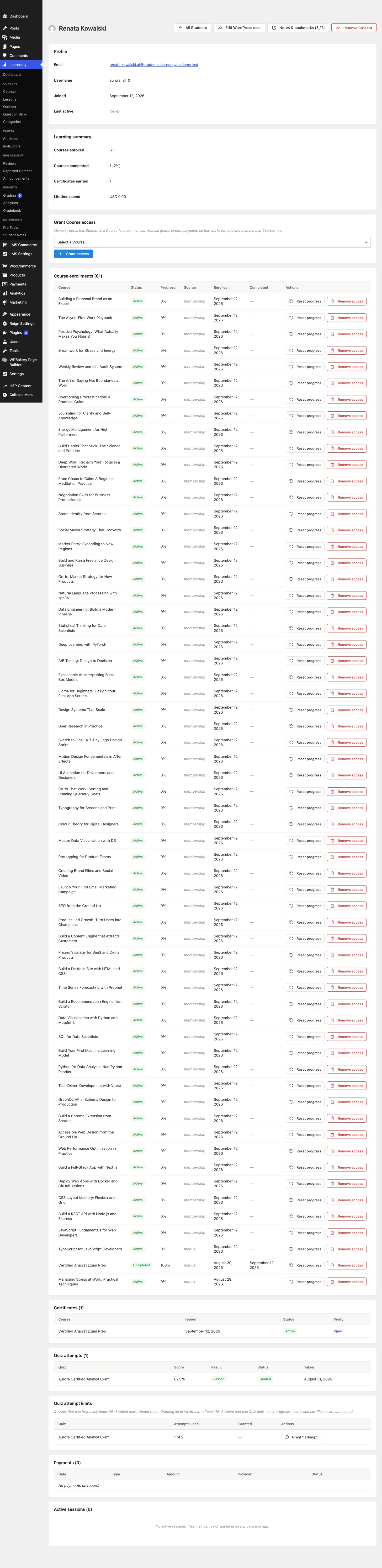 The student detail page