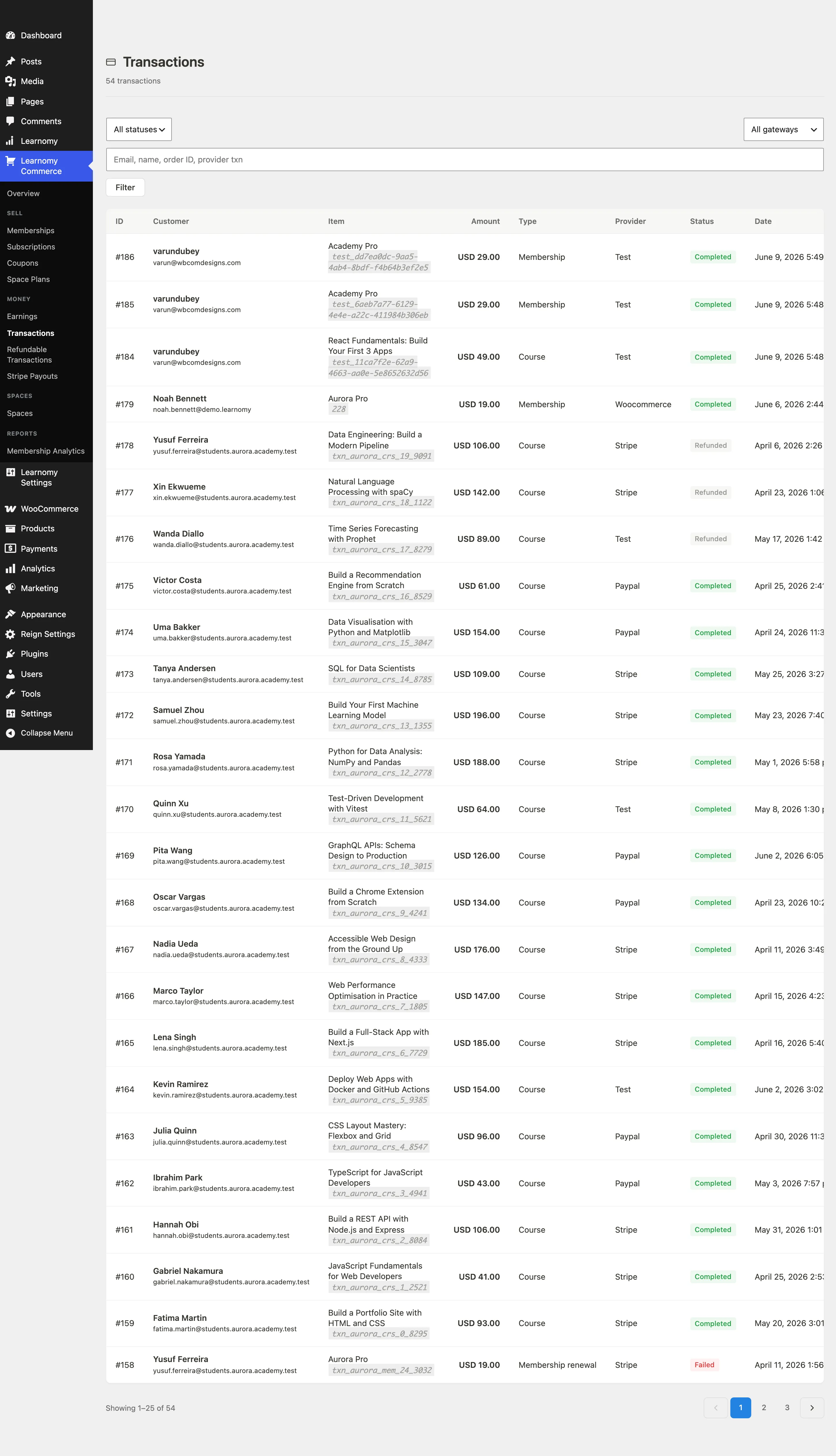 Transactions list