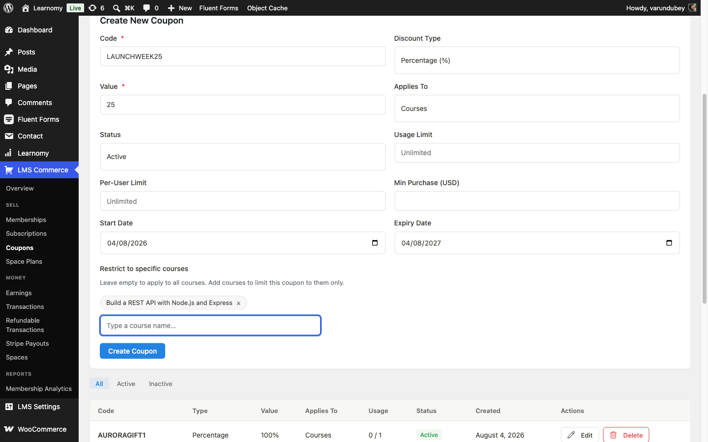 Coupon creation form