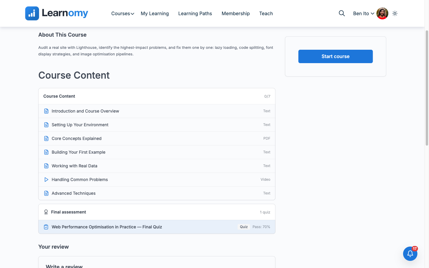 Course page showing Enrolled after the WooCommerce purchase