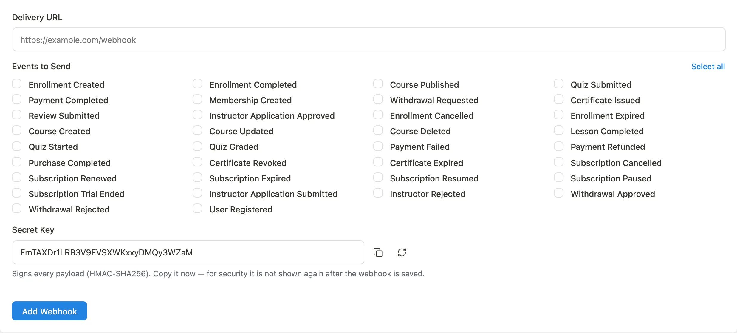 Add webhook form
